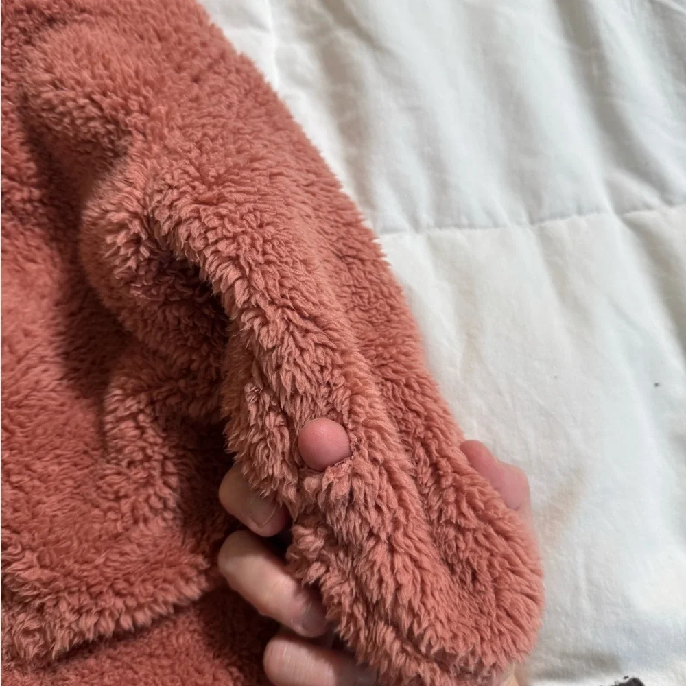 Carter’s 3 Month Pink Bear Baby Sherpa Bunting Fold Over Mits Zip Up
